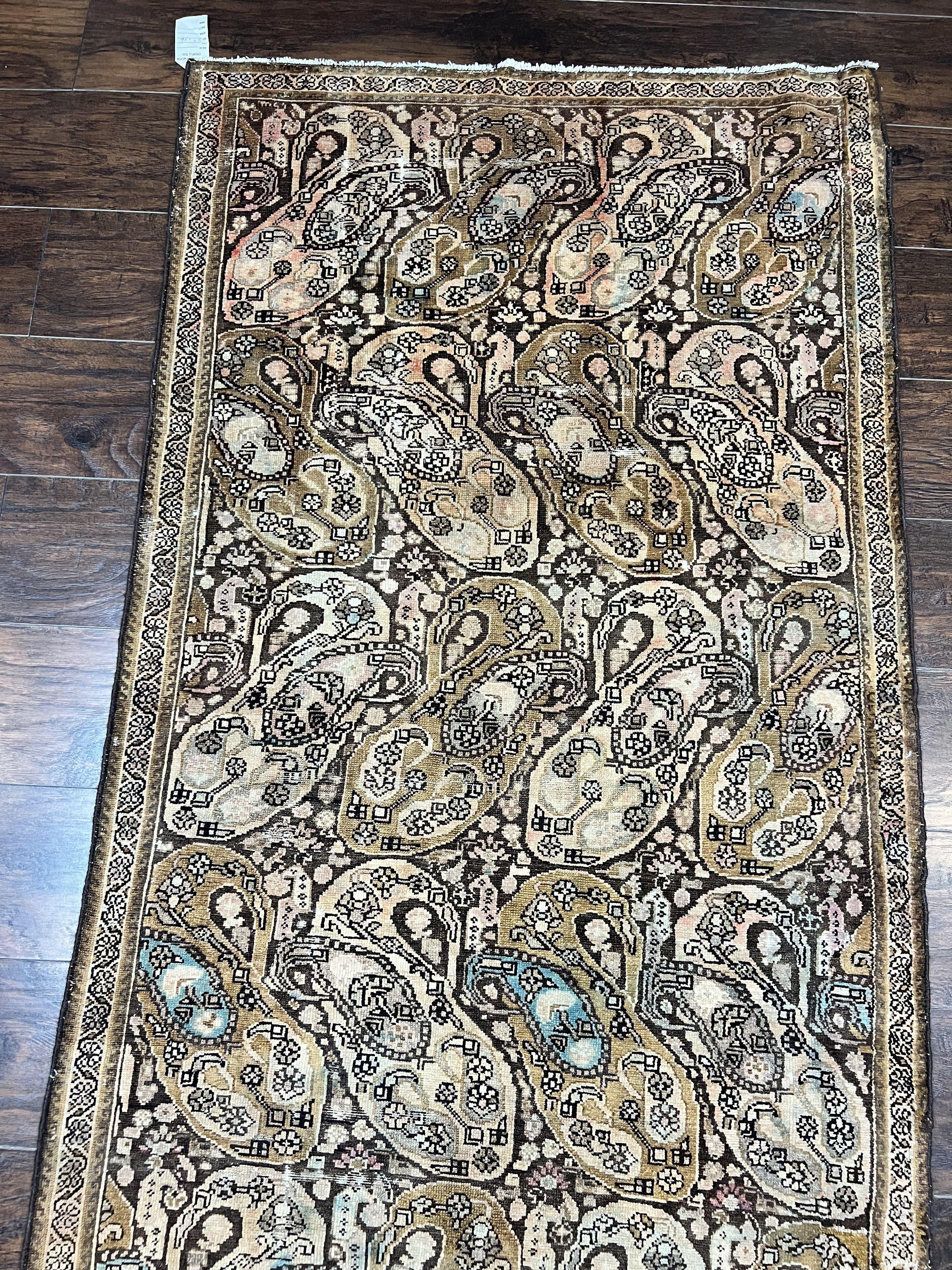Antique Persian Malayer Runner Rug 3x16, Repeated Boteh Paisley Design, Rare Rug, 1920s Antique Oriental Carpet, Wool Handmade Hand Knotted 3 x 16 ft Rug