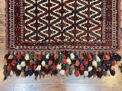 Antique Turkoman Camel Trapping, Turkoman Asmalyk, Red Black Ivory, Handmade, Hand Knotted Tribal Collectible Rug, Rare