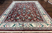 Indo Persian Rug 8x10, Red and Ivory, Floral Allover, Handmade Wool Area Rug