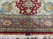 Stunning Persian Tabriz Rug 5x7, Signed by Masterweaver, Maroon, Floral Medallion, Ultra Fine 70 Raj 625 KPSI, Kork Wool Silk Foundation, Handmade