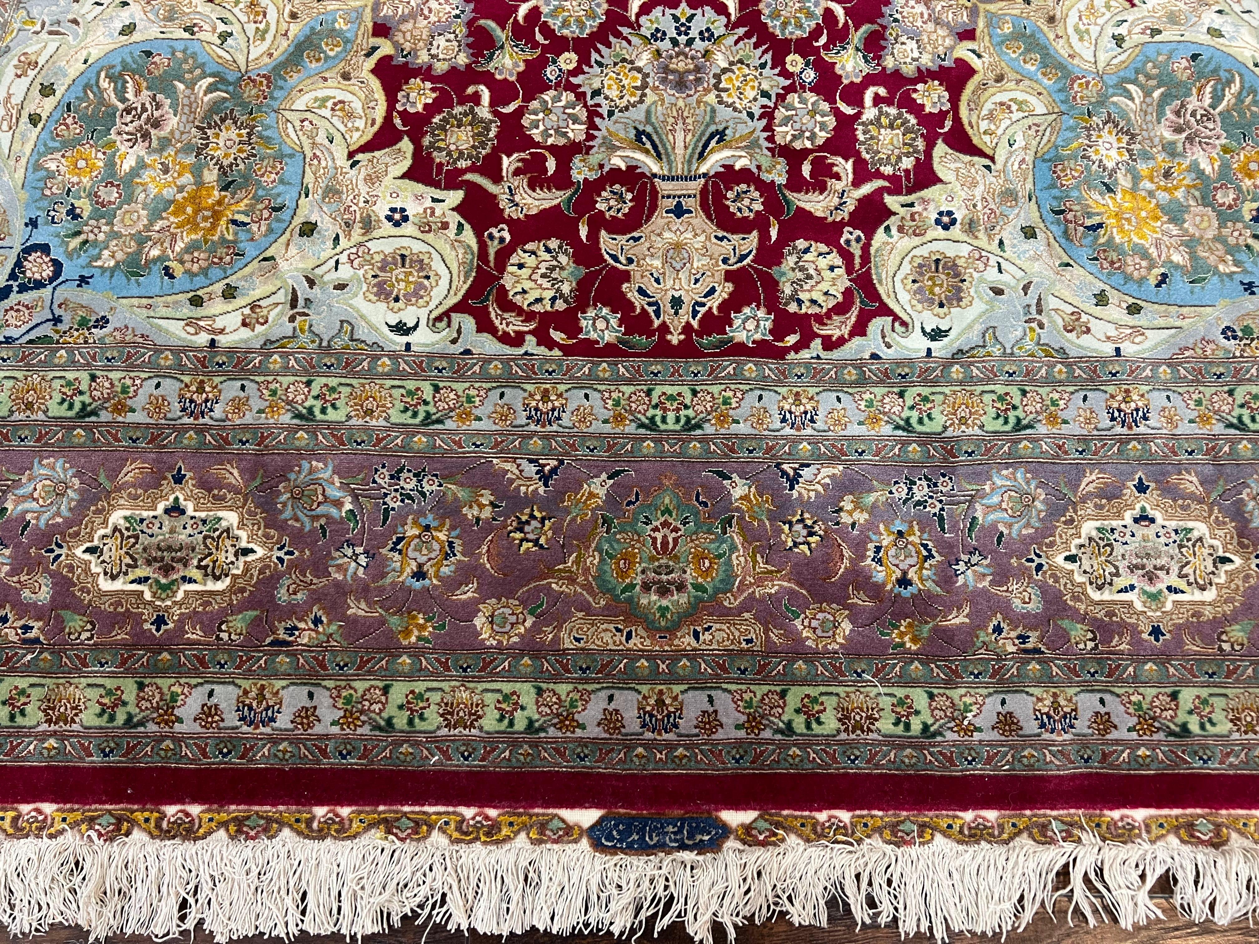 Stunning Persian Tabriz Rug 5x7, Signed by Masterweaver, Maroon, Floral Medallion, Ultra Fine 70 Raj 625 KPSI, Kork Wool Silk Foundation, Handmade