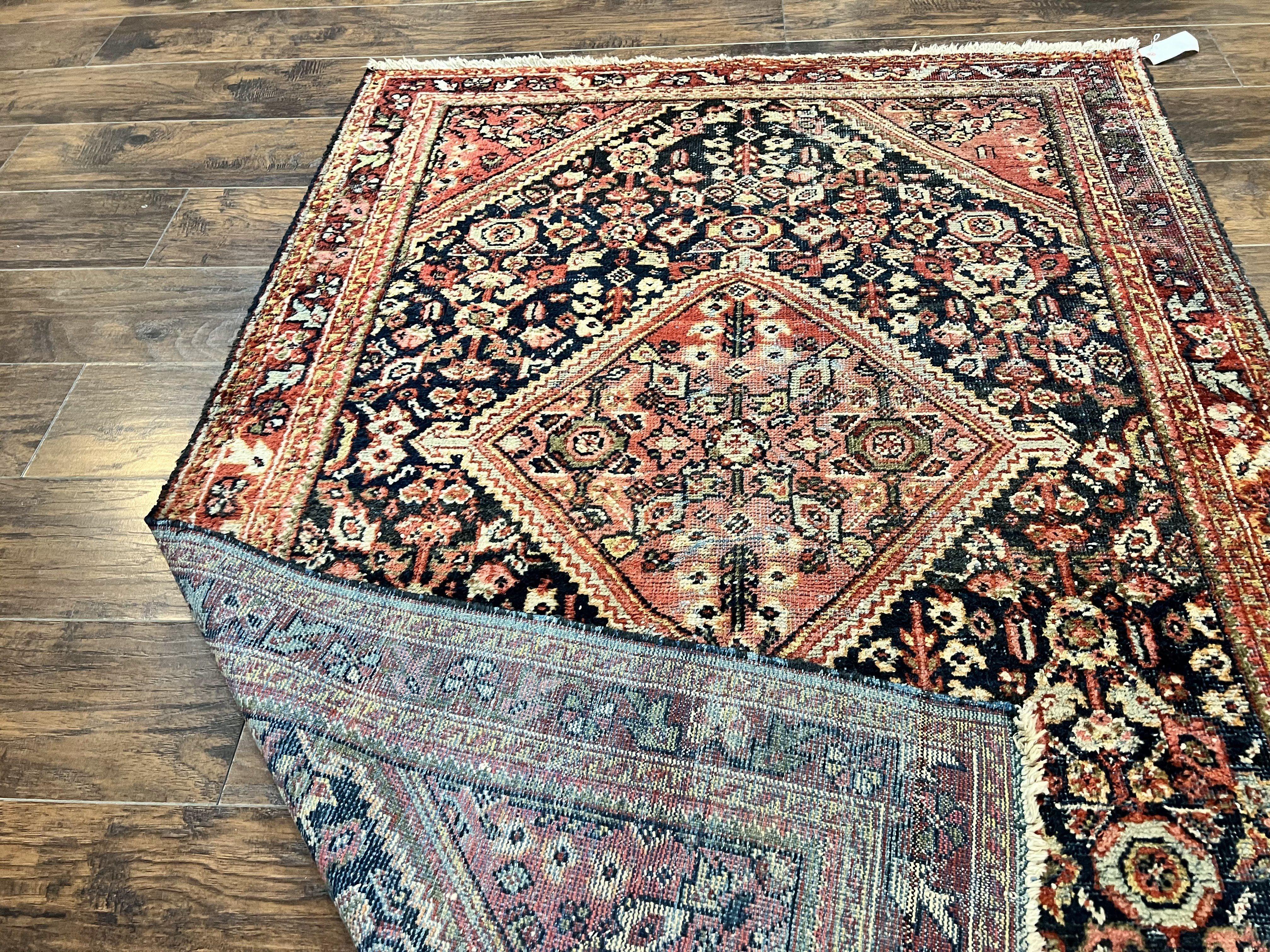 Antique Persian Mahal Rug 4x7, Wool Hand Knotted Tribal Geometric Carpet