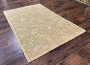 Modern Tibetan Rug 3.7 x 5.5, Carved Floral Design, Wool and Silk Highlights