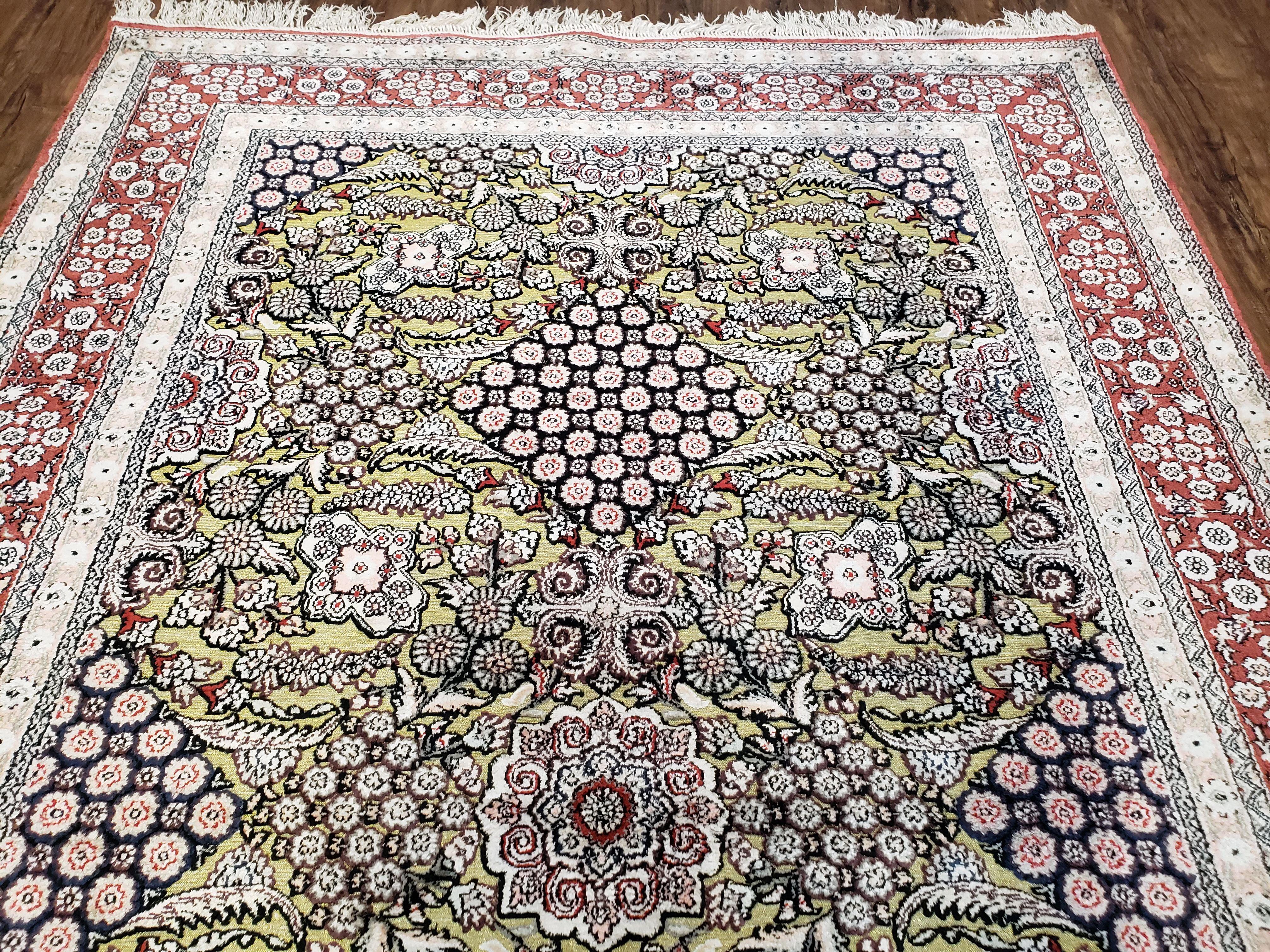 5x8 Indian Kashmiri Silk Rug with Gold Threads