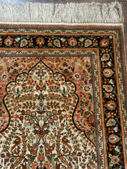 Exceptional Silk Rug 2.6 x 4, Very Fine 630 KPSI, Persian Vase Tree of Life Bird Pictorials, Handmade