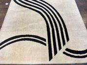 Modern Rug 6x9, Cream and Black, Abstract Pattern