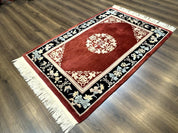 Chinese Wool Rug 4x6, Maroon and Black, Butterflies, Chinese Oriental Carpet, 90 Line Rug