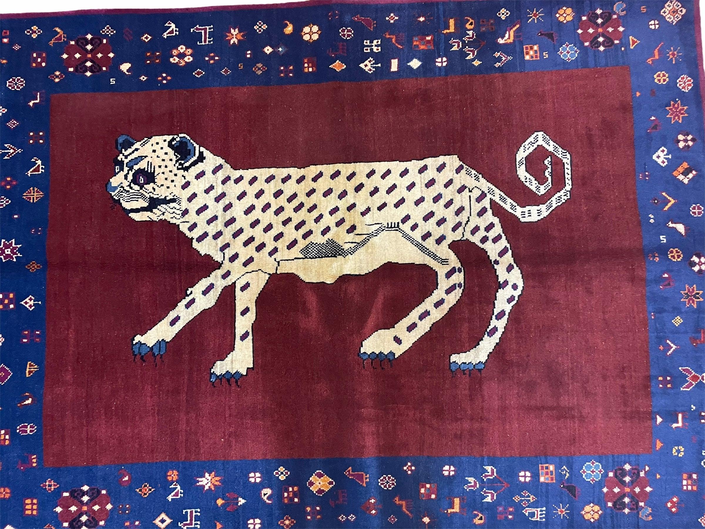 5 X 7 Handmade Zagros Wool Rug Snow White Panther Maroon Blue Organic Dyes