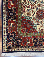 Wonderful Sino Persian Rug 6x10 with Animal Pictorial Motifs, Cream Dark Red Navy Blue, Birds Gazelles, Two Medallions, Top Quality Handmade