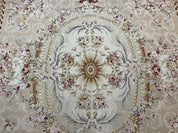 Aubusson Rug 9x12, Elegant Savonnerie Carpet 9 x 12 ft, Beige Ivory Tan, Floral, Flatweave Wool Handmade Area Rug 9 x 12 ft, European French