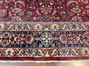 Signed Persian Mashad Rug 8x10, Wool Oriental Carpet, Semi Antique Rug, Hand Knotted, Traditional, Red, Floral Allover,