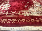 Palace Size Chinese Wool Rug 12x18, Red Art Deco Chinese Carving Carpet, Butterflies Flowers