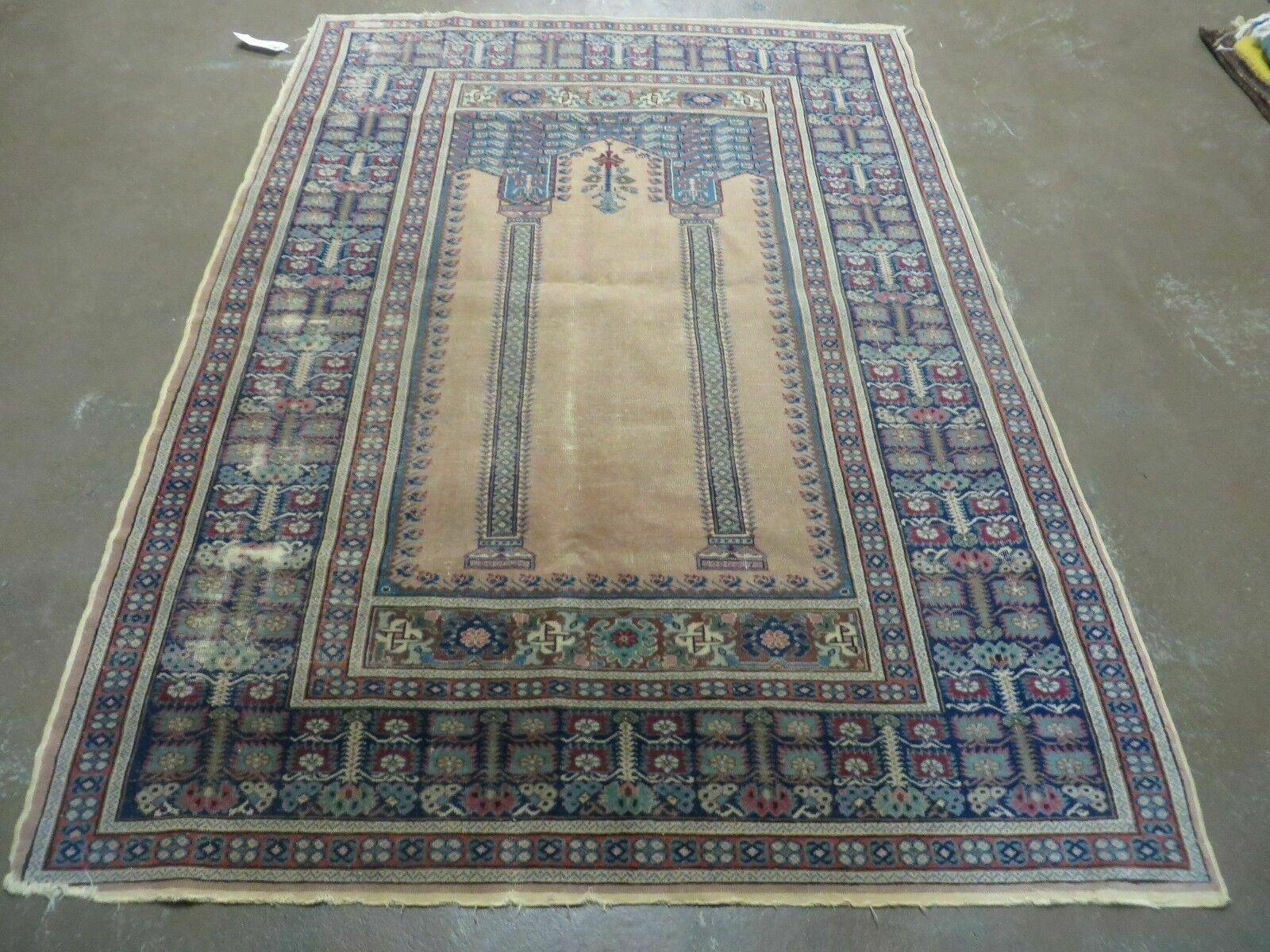 4' X 6' Antique Handmade Turkish Mehrab Prayer Wool Rug Lantern Beautiful