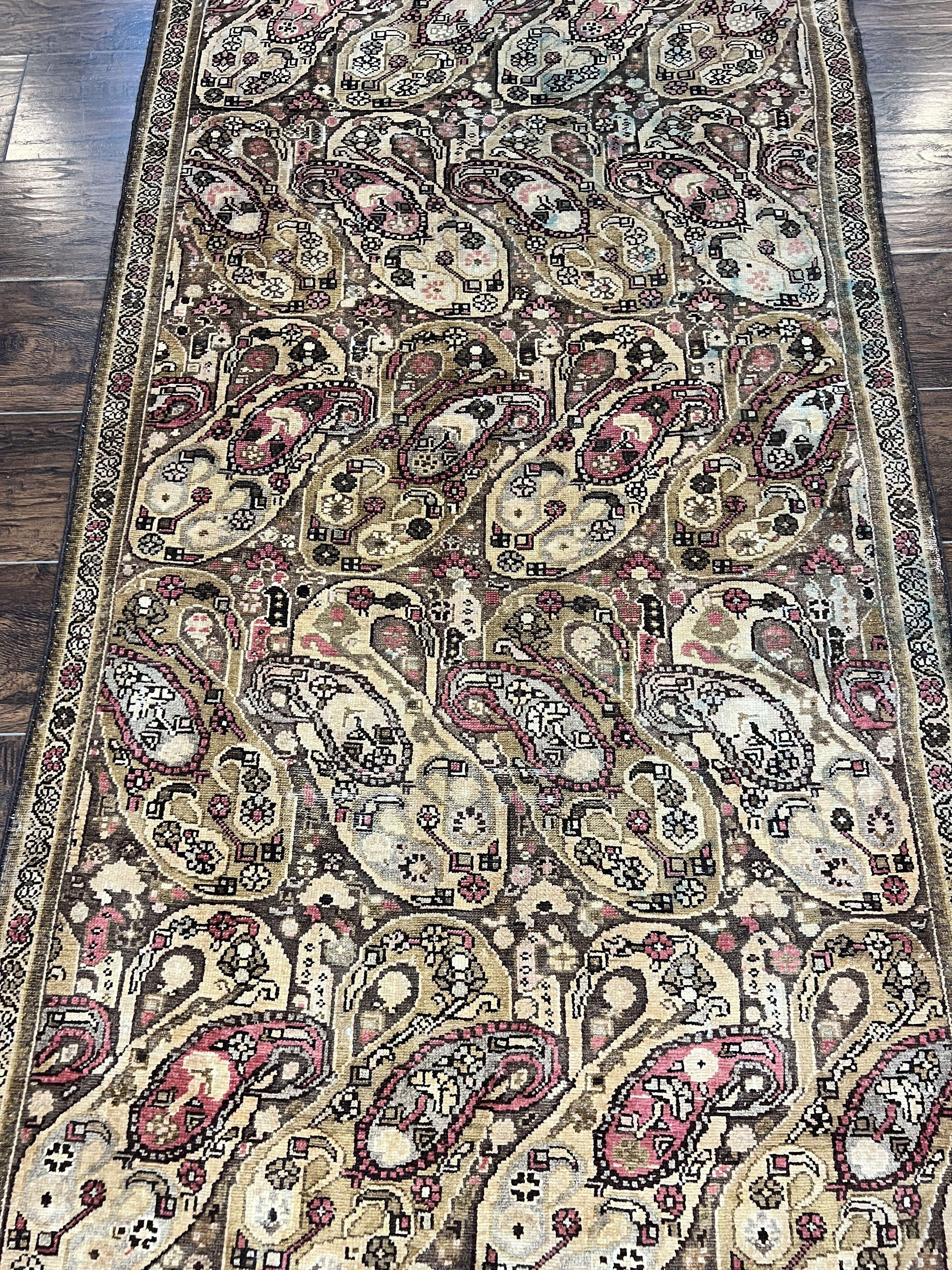 Antique Persian Malayer Runner Rug 3x16, Repeated Boteh Paisley Design, Rare Rug, 1920s Antique Oriental Carpet, Wool Handmade Hand Knotted 3 x 16 ft Rug