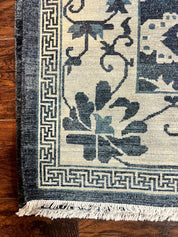 Sino Persian Rug 6x9, Hand Knotted Wool Carpet, Floral Allover, Blue Cream-Tan