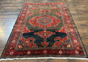 Antique Persian Tribal Rug 5x7, Geometric Wool Carpet, Kurdish Senneh Rug
