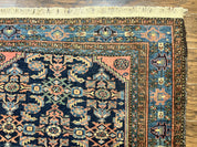 Antique Persian Tribal Rug 5x7, Navy Blue & Pink, Hand Knotted Handmade 1920s Wool Rug, Allover Pattern, Persian Hamadan Rug