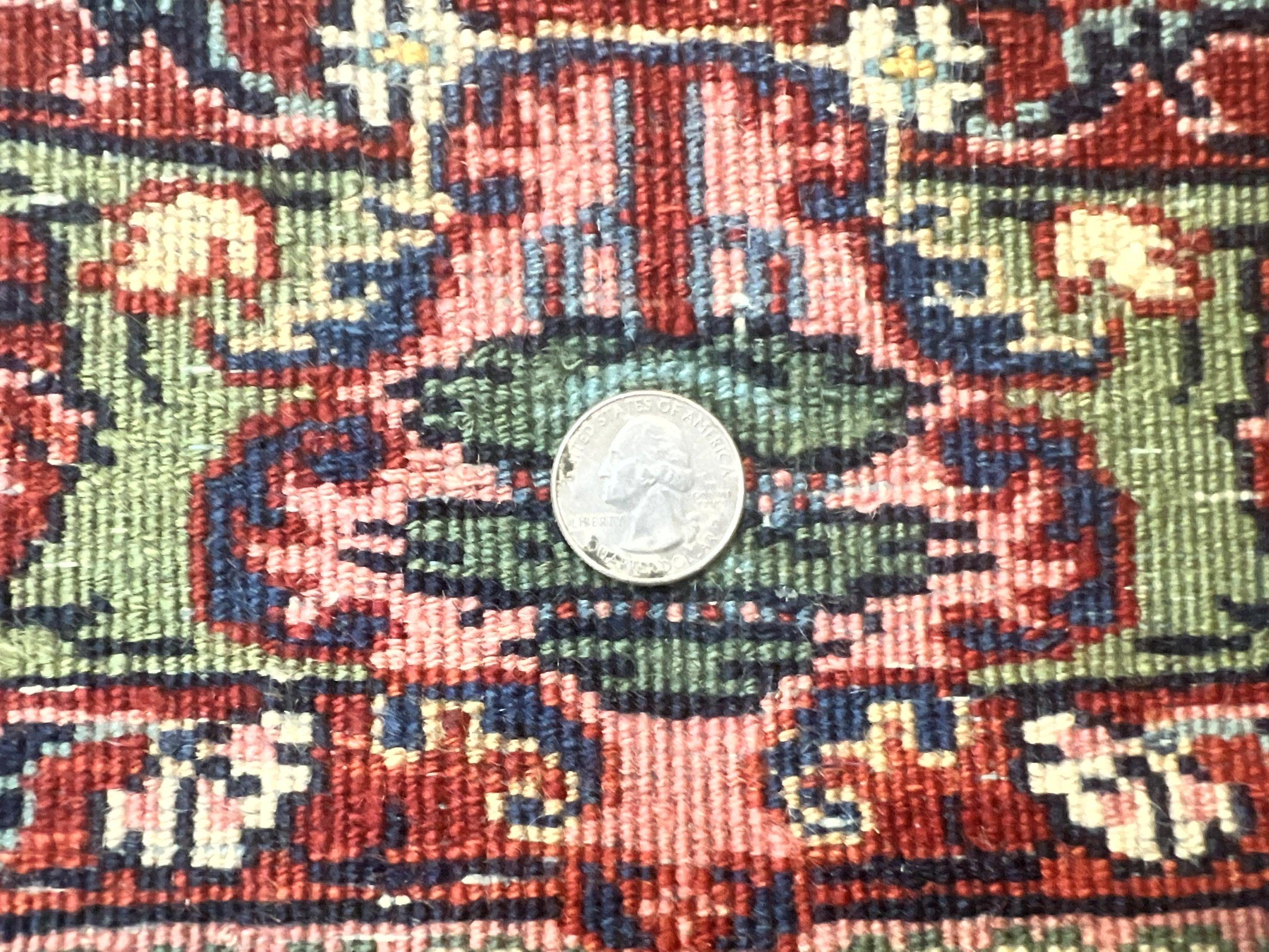Persian Saoruk Rug 4x5, Navy Blue and Red, Floral, Antique Persian Wool Carpet, Handmade