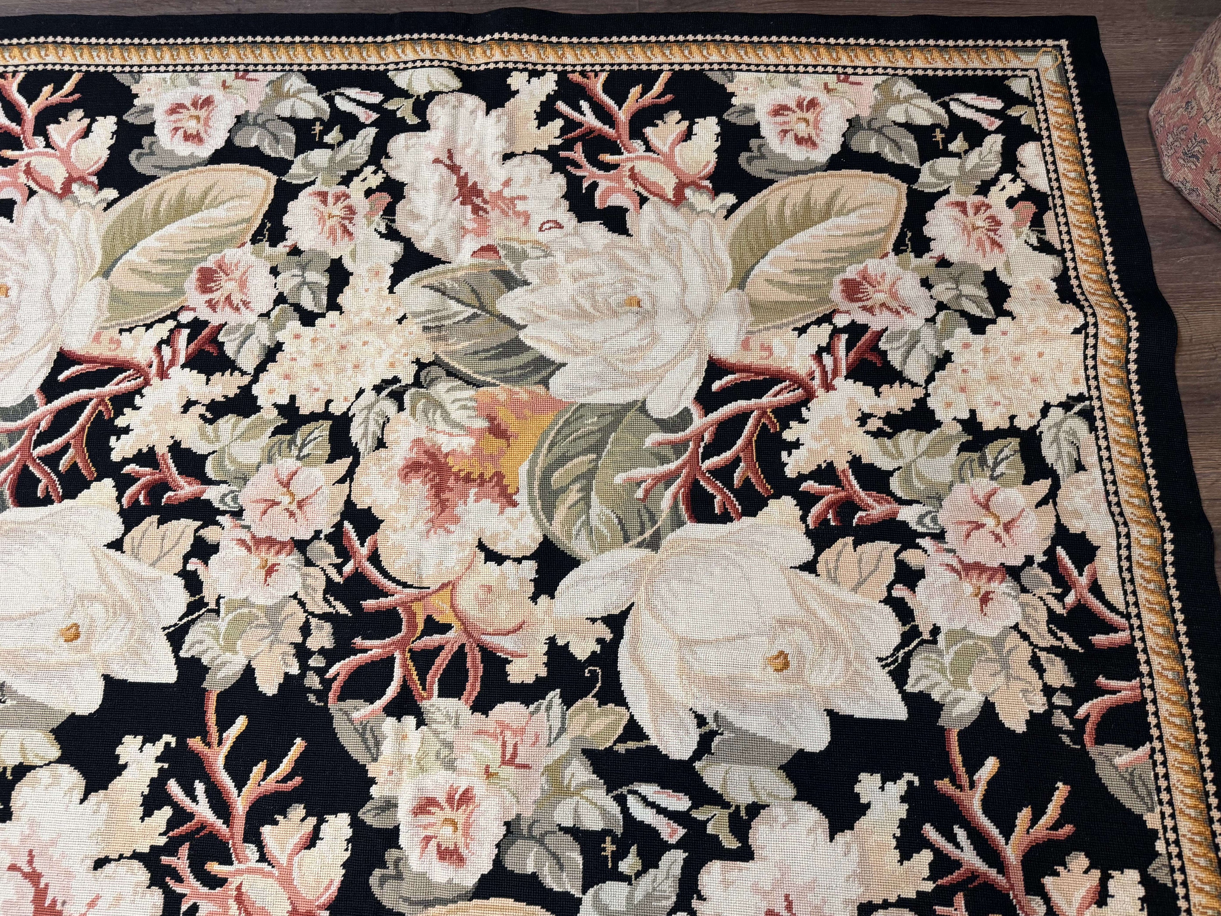 Palace Size Needlepoint Rug 13x17, Extra Large Wool Floral Handmade Carpet, European Design, Botanical