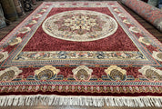 Wonderful Aubusson Rug 10x14, Red Maroon, Elegant, Fine 200 KPSI