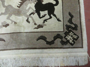 4' X 6' Modern Tibetan Nepal Art Deco Chinese Hand Knotted Wool Rug Horses Nice