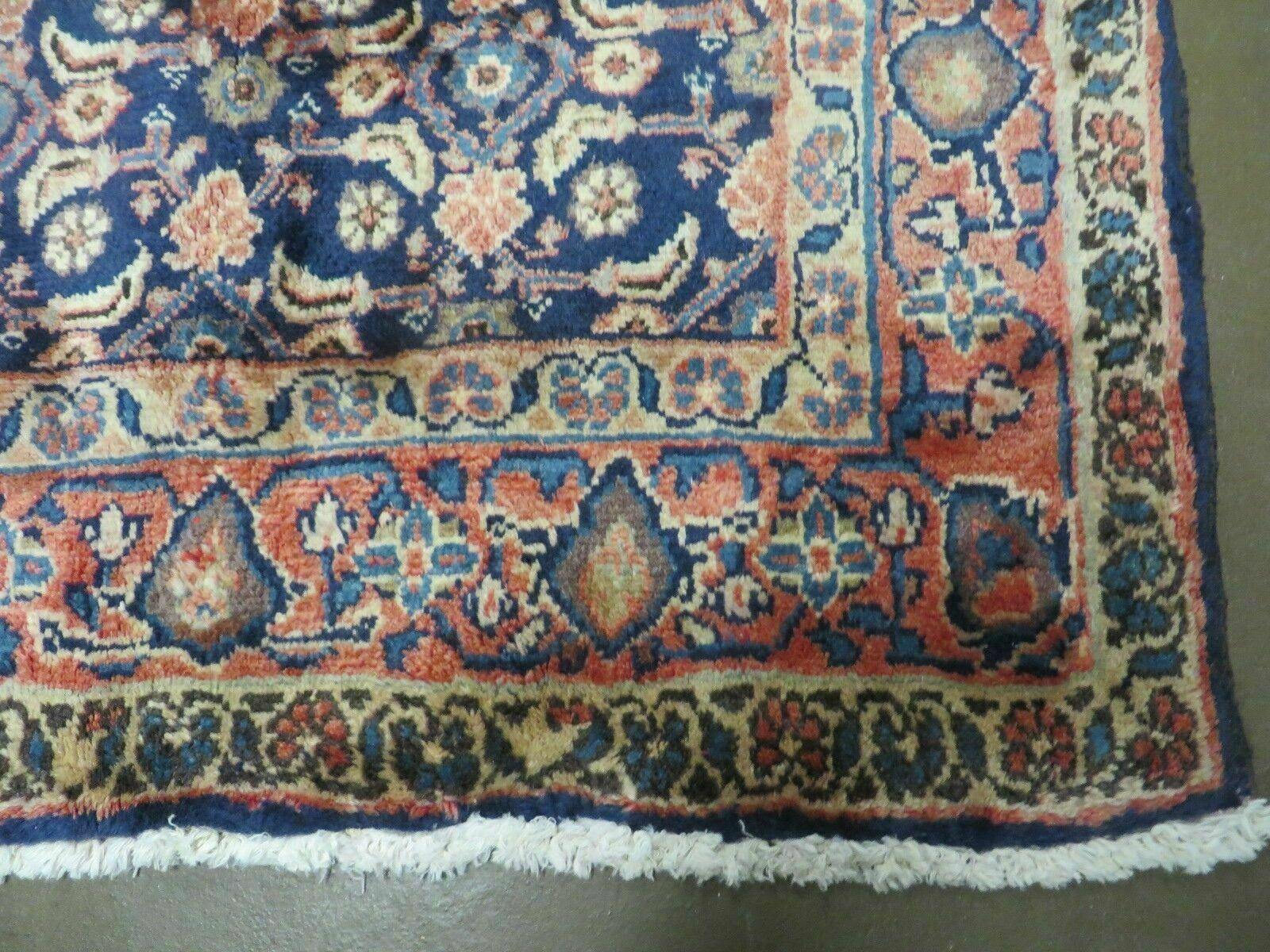 3'7" X 10' Antique Handmade India Floral Oriental Wool Runner Rug Organic Blue