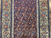 Persian Senneh Rug 4x8, Wool Hand Knotted Antique Kurdish Carpet, Navy Blue Oriental Area Rug, 4 x 8 Rug