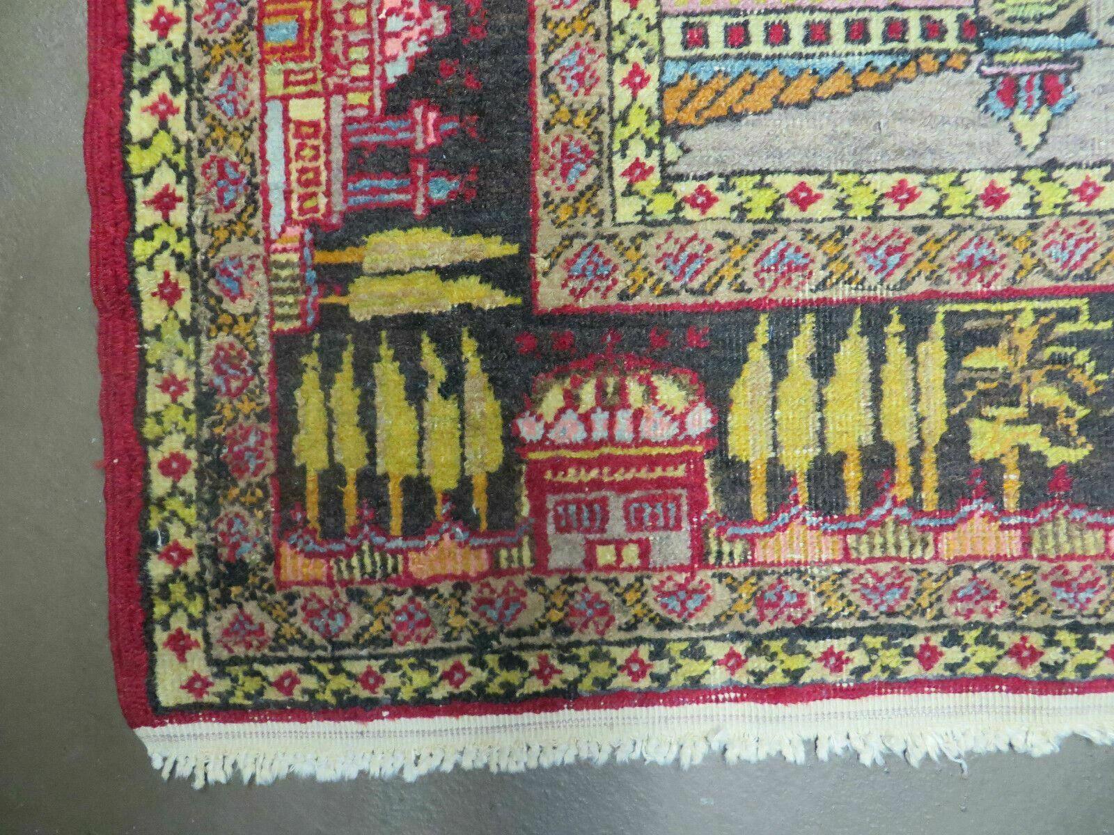 4' X 6' Antique 1920s Handmade Turkish Mehrab Design Wool Rug Lantern Beautiful