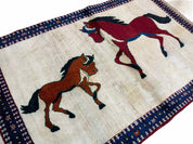 3.5 X 5 Handmade Hand-Knotted Quality Wool Pictorial Brown Horses Animal Rug