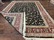 Sino Persian Rug 9x12, Fine Elegant Oriental Carpet 200 KPSI, Black and Dark Red, Allover Floral