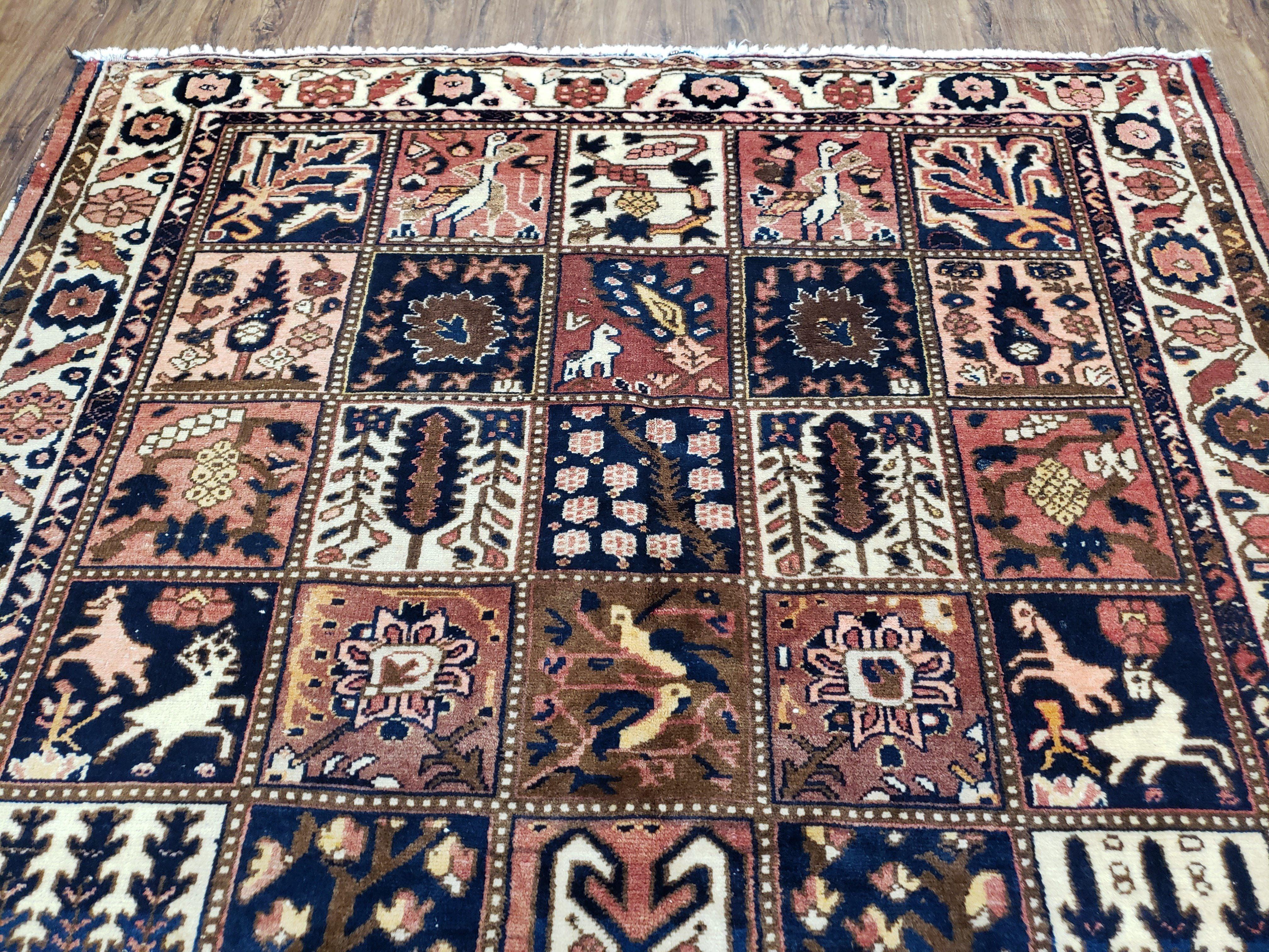 Antique Persian Bakhtiari Rug circa 1920s, Kheshti Panel Design, Wool, Hand-Knotted, 5'3" x 10'