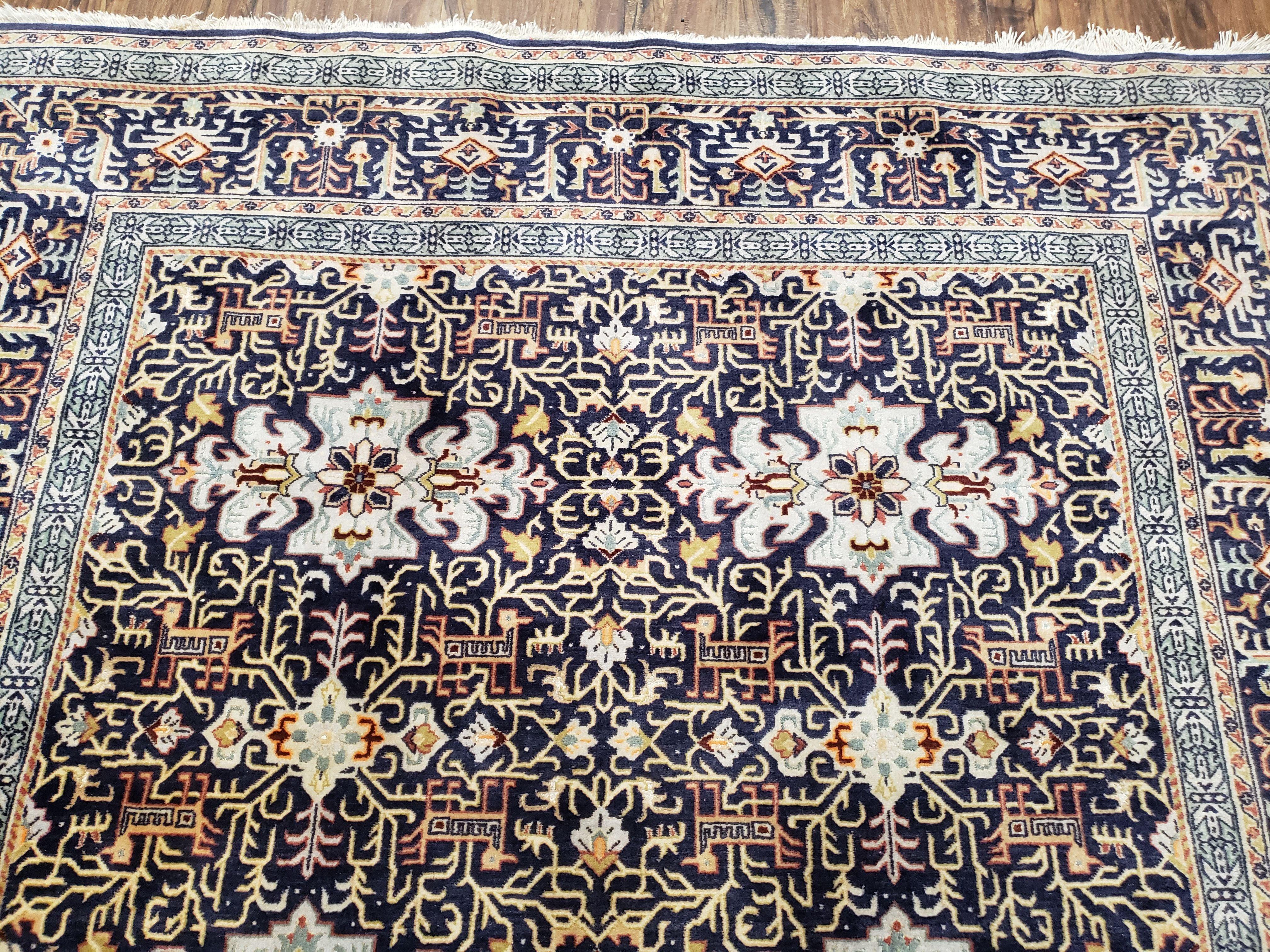 Navy Blue Persian Kashan Rug, Hand-Knotted, Wool, 4' 8" x 7' 4", Pair B