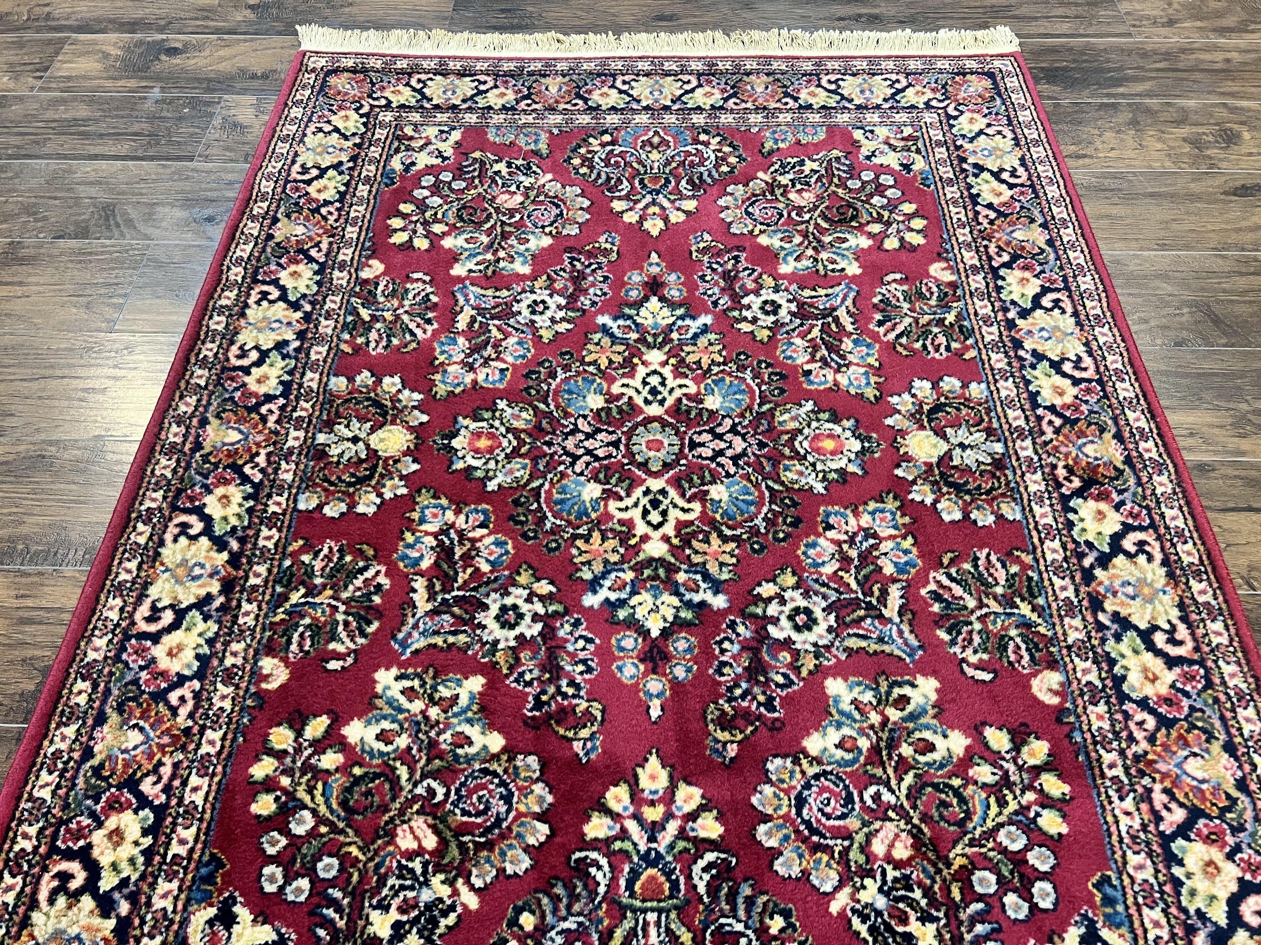 Karastan Rug 4.6 x 6 Lanamar Sarouk #5528, Red Wool Karastan Oriental Carpet, Discontinued, Antique, Wool Pile
