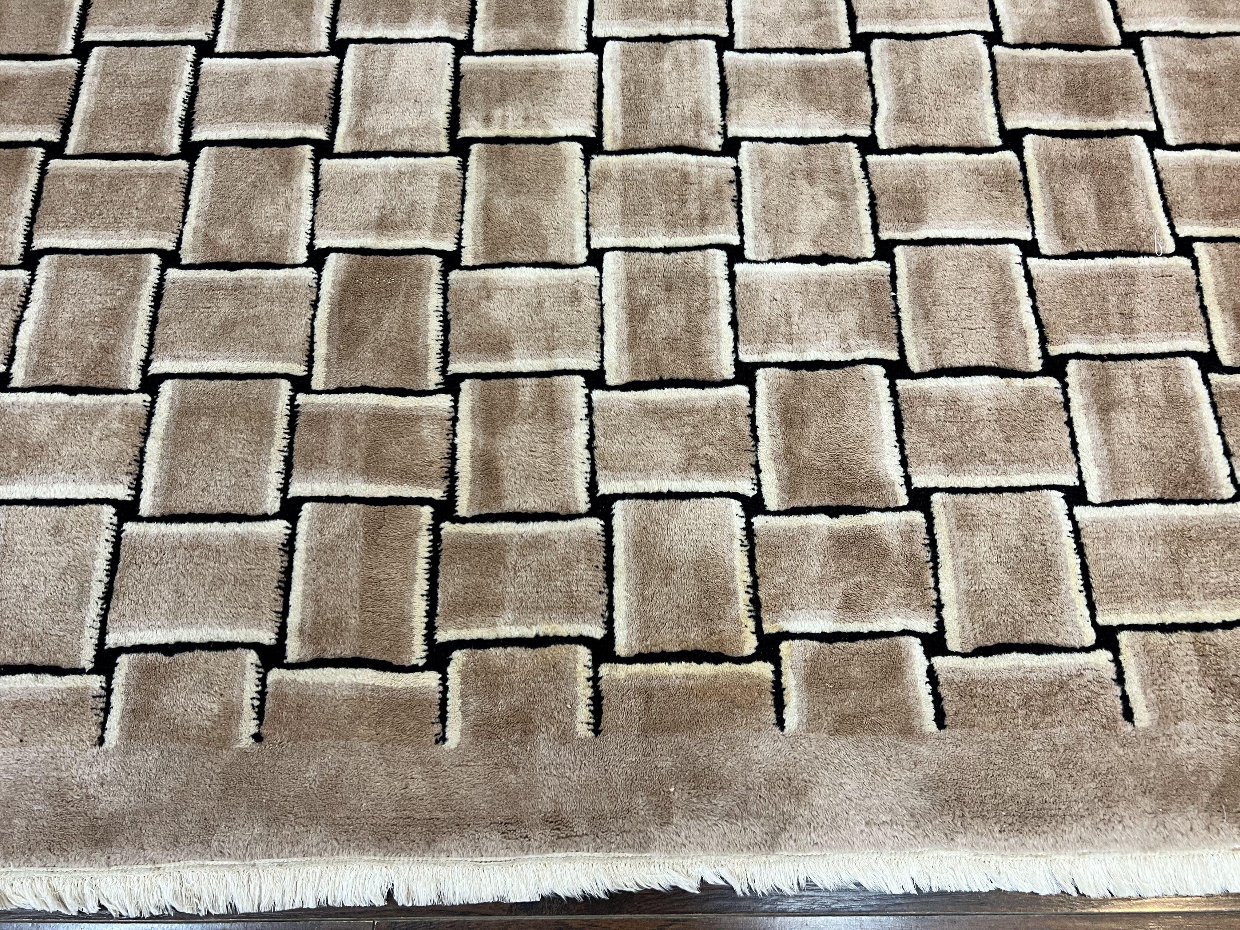 Tibetan Rug 9x12, Handmade, Wool, Modern Design