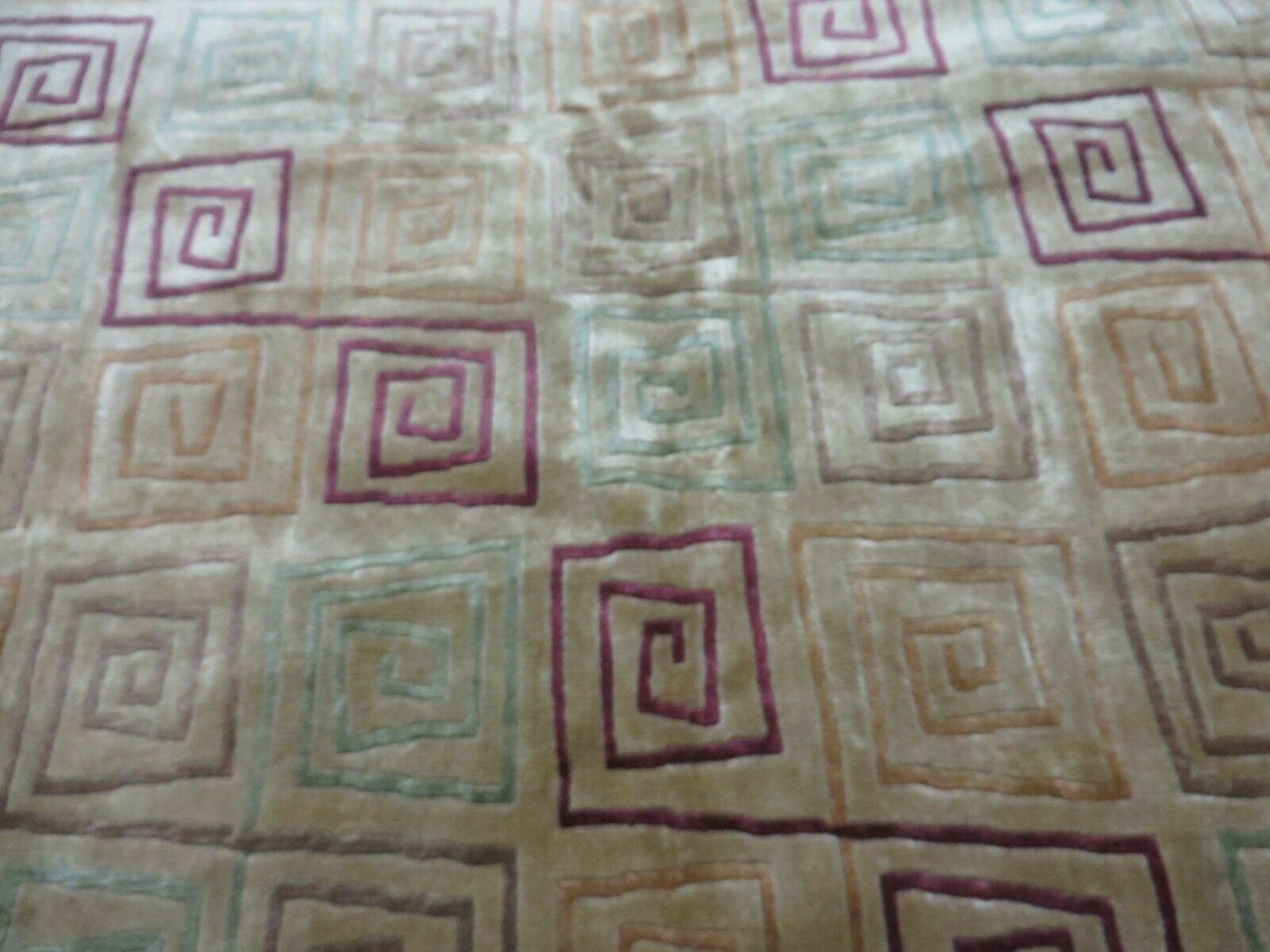 8' X 11' Modern Tibetan Nepal Art Deco Chinese Handmade Wool Silk Rug Abstract