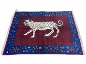 5 X 7 Handmade Zagros Wool Rug Snow White Panther Maroon Blue Organic Dyes