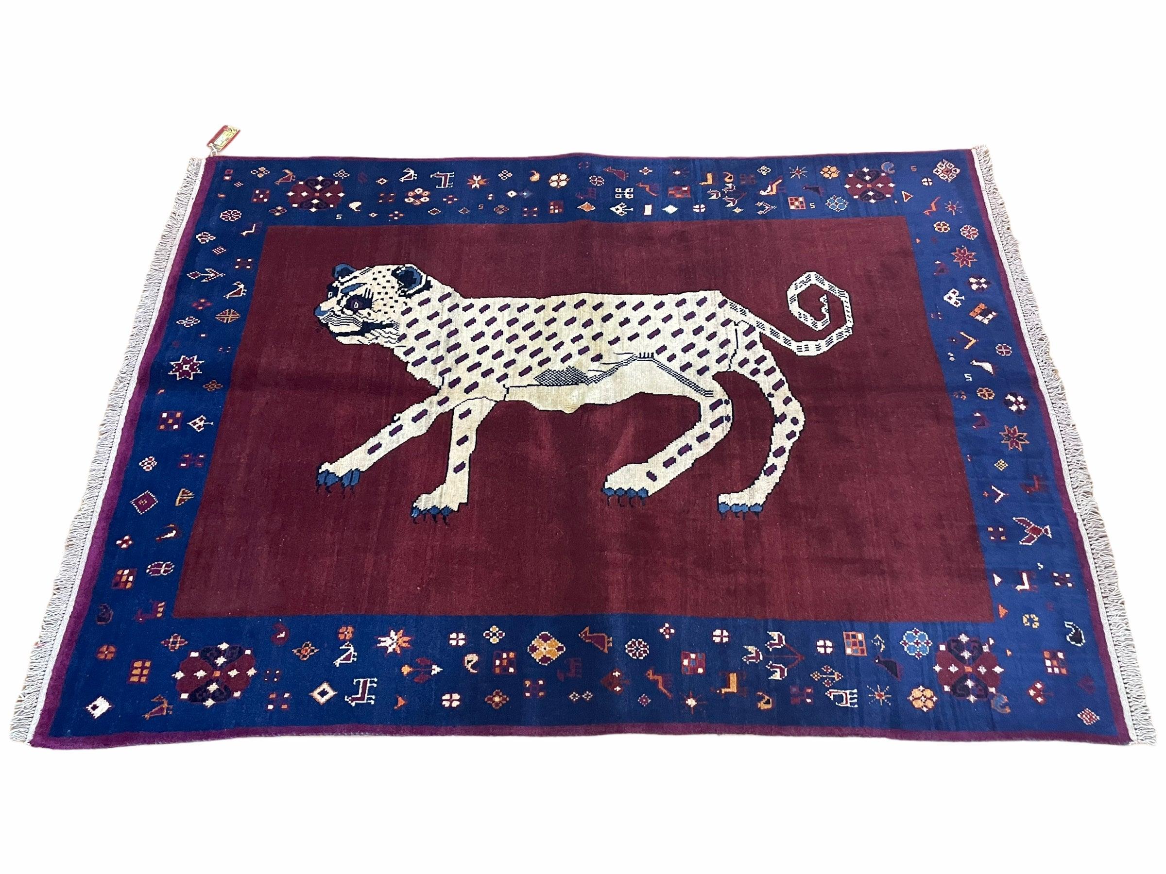 5 X 7 Handmade Zagros Wool Rug Snow White Panther Maroon Blue Organic Dyes