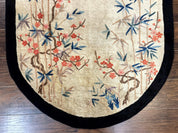 Antique Chinese Oval Rug 3.9 x 6.7, Floral, Butterflies, Chinese Wool Art Deco Peking Carpet, Beige, Handmade