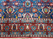 Rare Antique Persian Veramin Carpet, Mina-Khani Pattern, Blue, Red, Ivory, 7x11 ft, Hand-Knotted, Wool