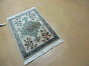 1' 9" X 2' 5" Handmade Indian Wool Rug Lahore Floral Design Small Oriental Rug Beige & Teal