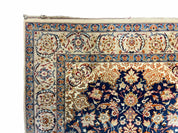 Persian Isfahan Rug 4x5, Navy Blue & Ivory, Wool and Silk Highlights