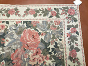 5x8 Needlepoint Rug 5' 4" x 8' 3" Wool Flat Weave Floral New Unused Carpet English Design Ivory Large Pink Flowers Green Leaves Hand-Knotted