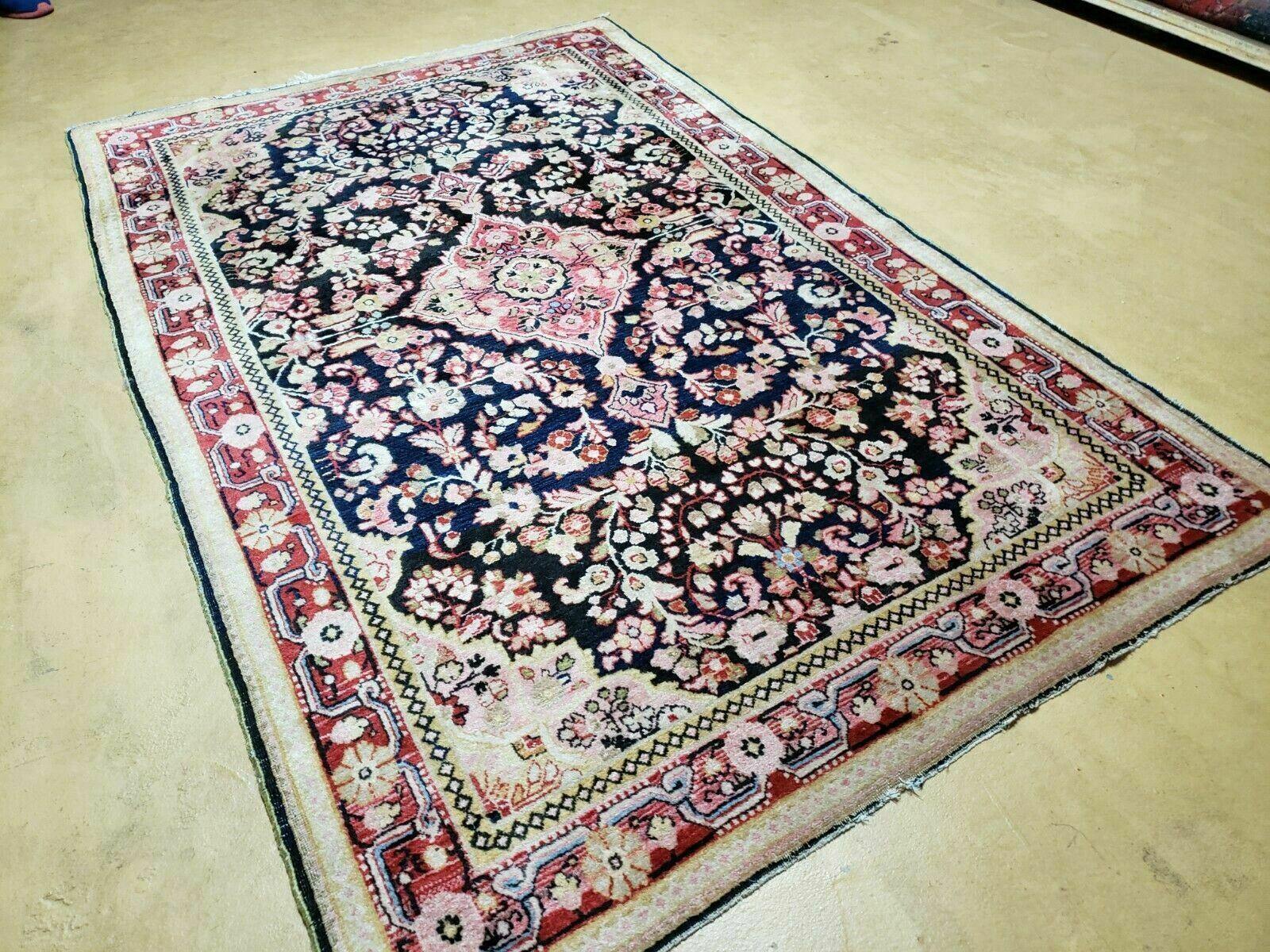4' X 6' Antique Handmade India Floral Oriental Wool Rug Carpet Organic Blue