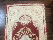 Aubusson Runner Rug 3x10, European Design, Red and Beige, Elegant, Handmade Wool Rug