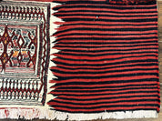 Persian Tribal Nomadic Saddle Cover Rug, Antique, Handmade, Wool, Red Ivory Black, Collectible, Shashavan