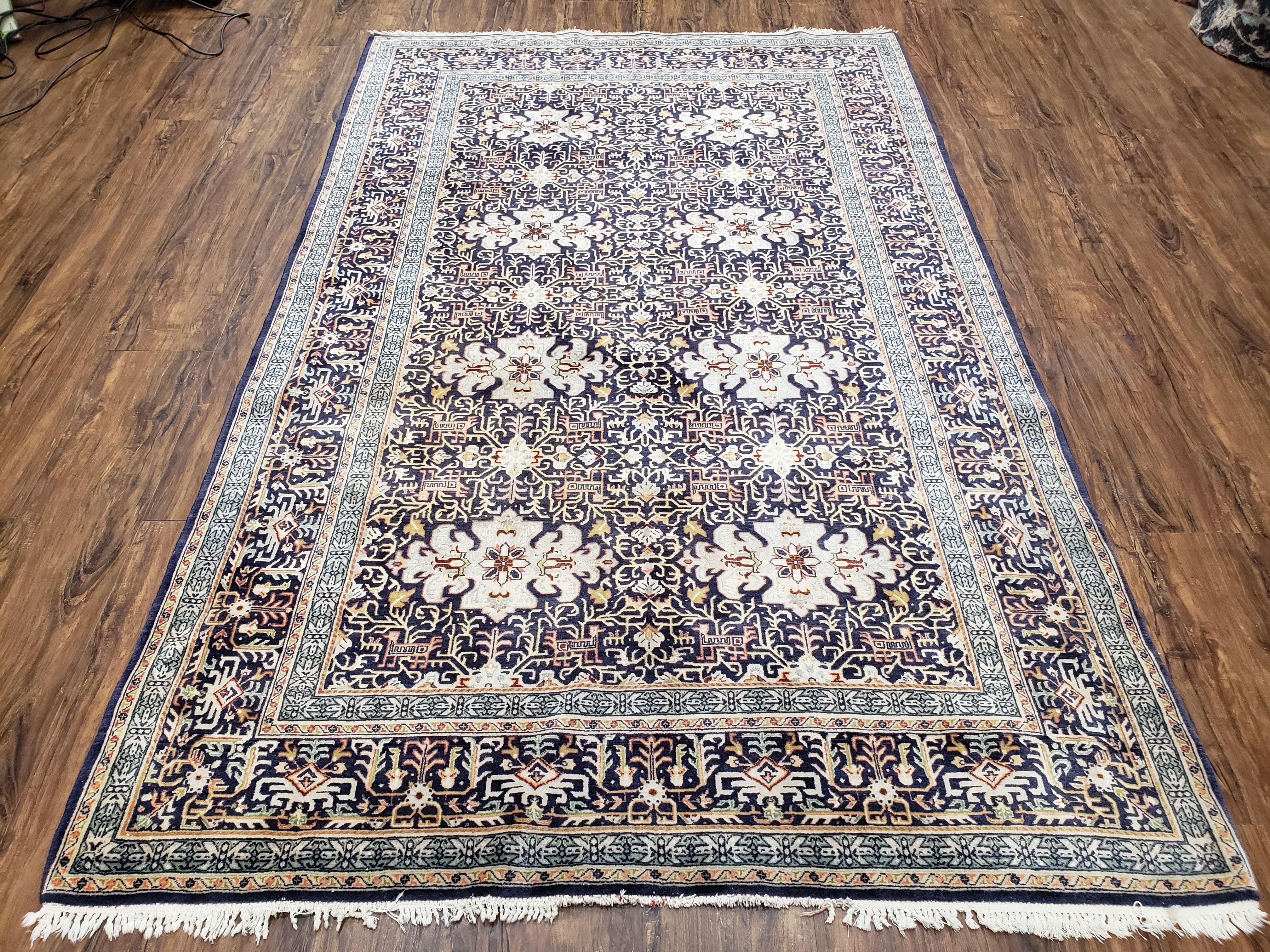Navy Blue Persian Kashan Rug, Hand-Knotted, Wool, 4' 8" x 7' 4", Pair B