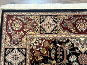 Pak Persian Rug 4x6, Black and Burgundy, Floral Allover, Wool and Silk
