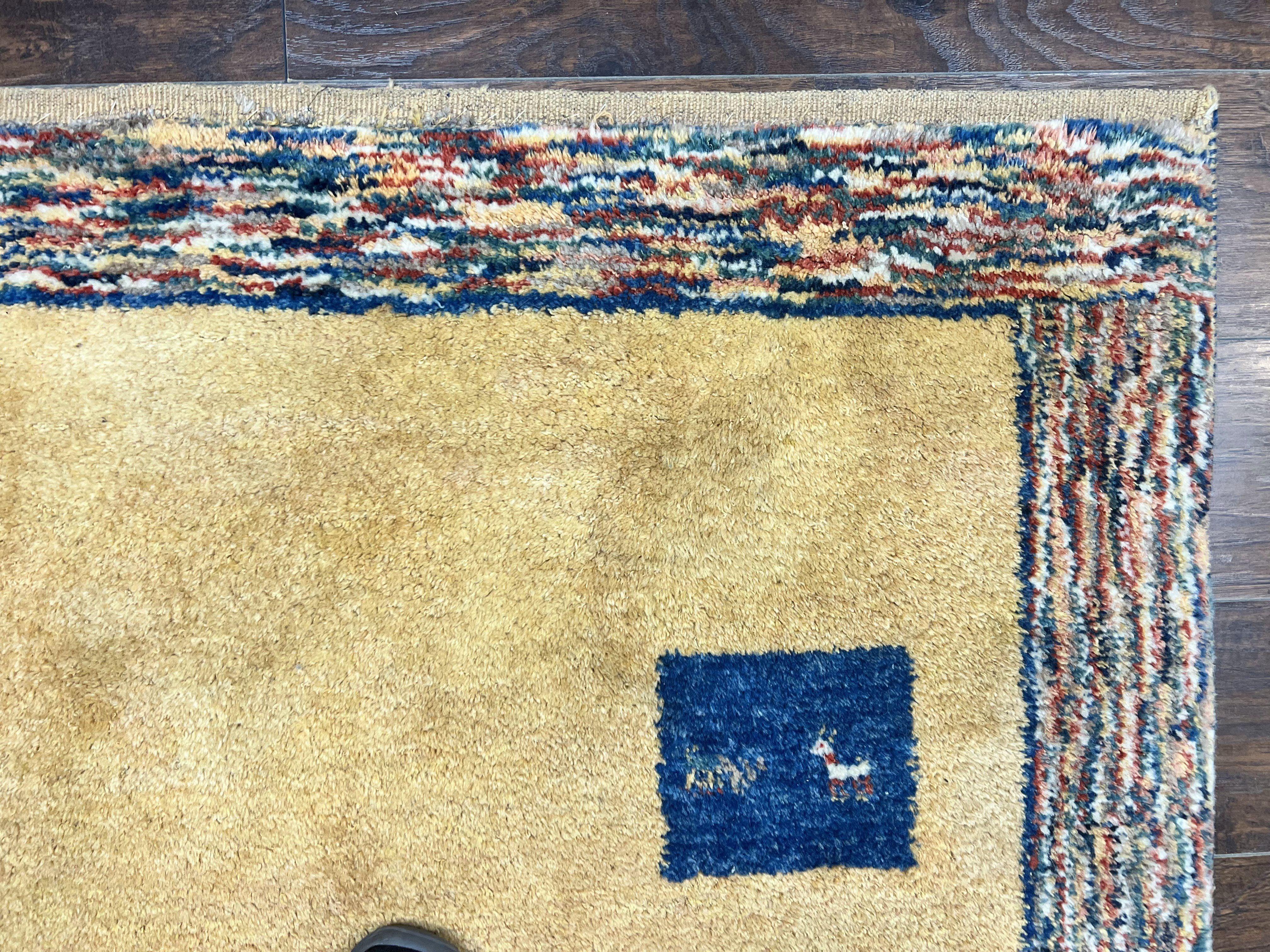 Indo Gabbeh Rug 3.7 x 5, Tribal Rug, Boho Rug, Wool Handmade Carpet