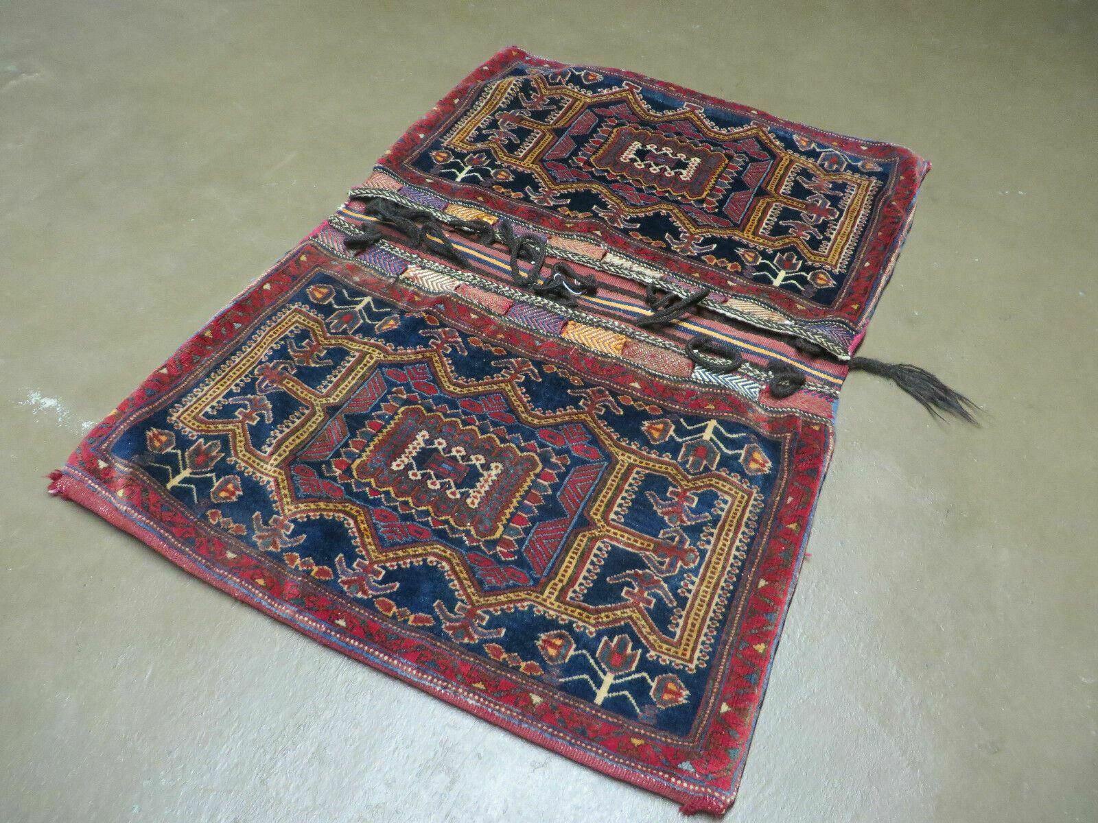 3' X 4.5' Antique Handmade Turkish Tribal Wool Rug Double Saddle Bag Nice