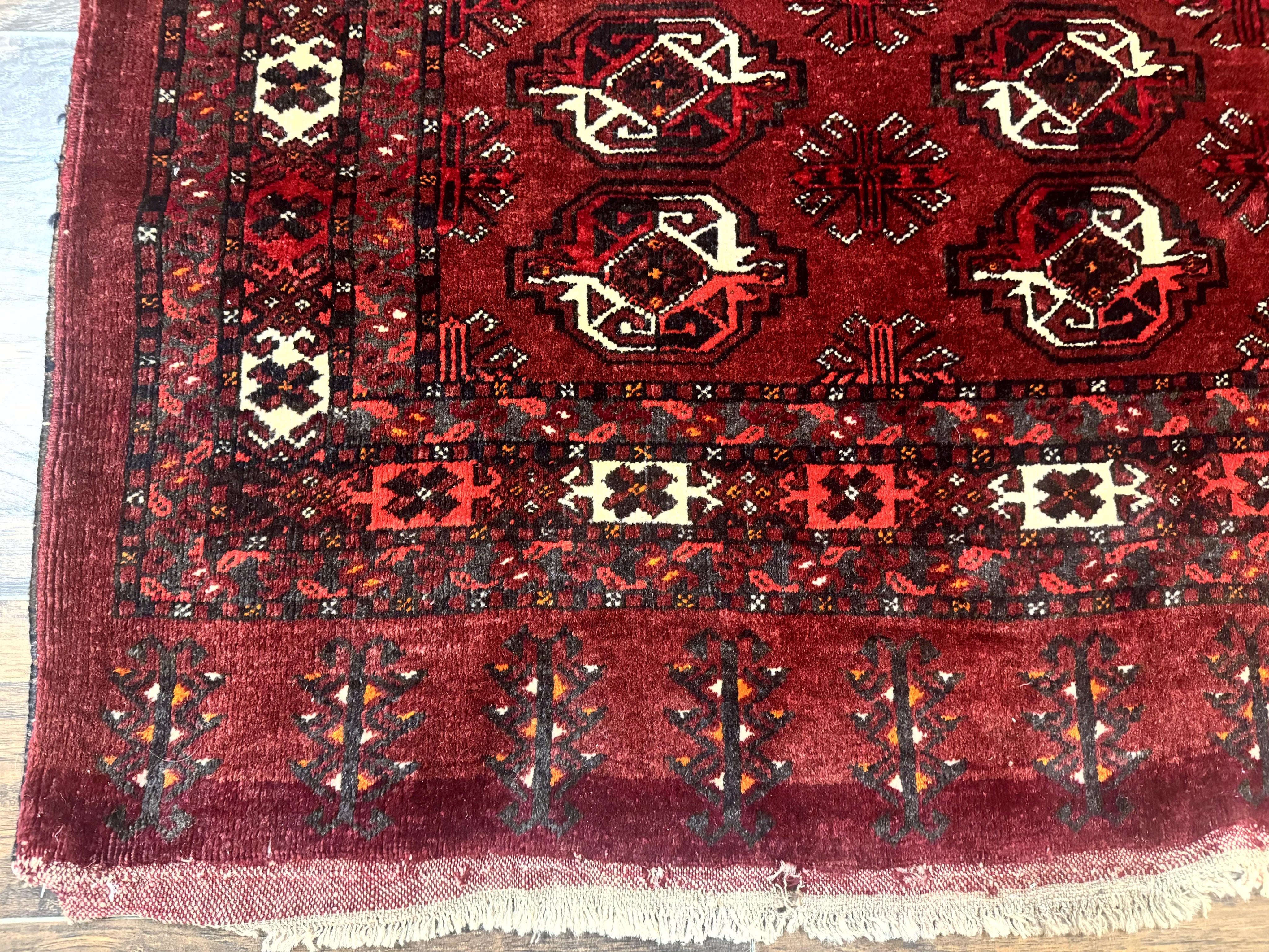 Antique Afghan Turkoman Mafrash Rug 3x5, Red, Hand Knotted, Wool, Tribal Collectible